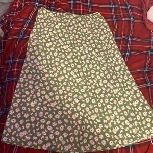 Green with flowers ankle leng Maxi skirt